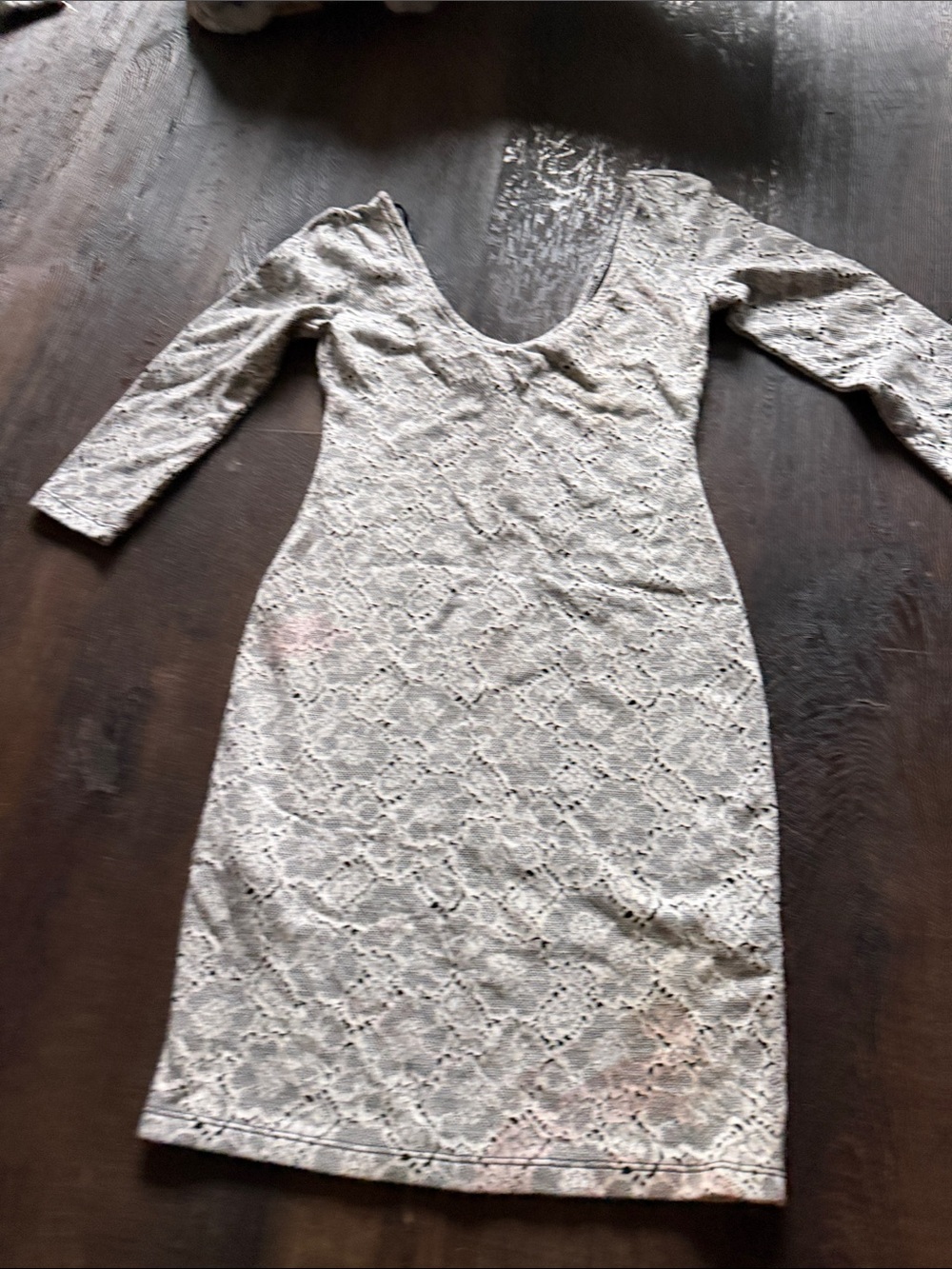Forever 21 Light Gray Lace Long Sleeve Scoop-Neck Dress